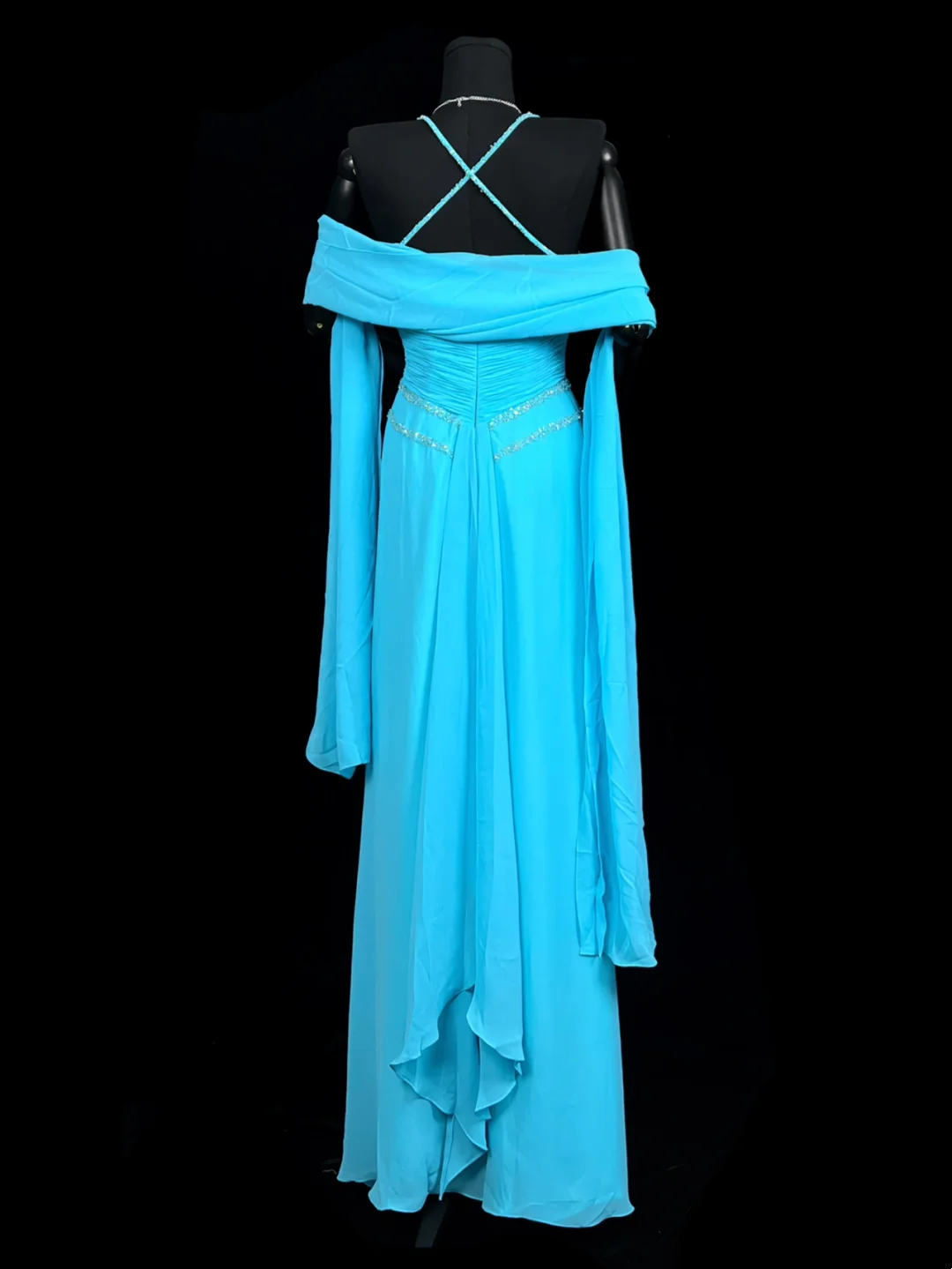Blue Chiffon A Line Formal Prom Dress Sequin Wedding Guest Dress  P1197