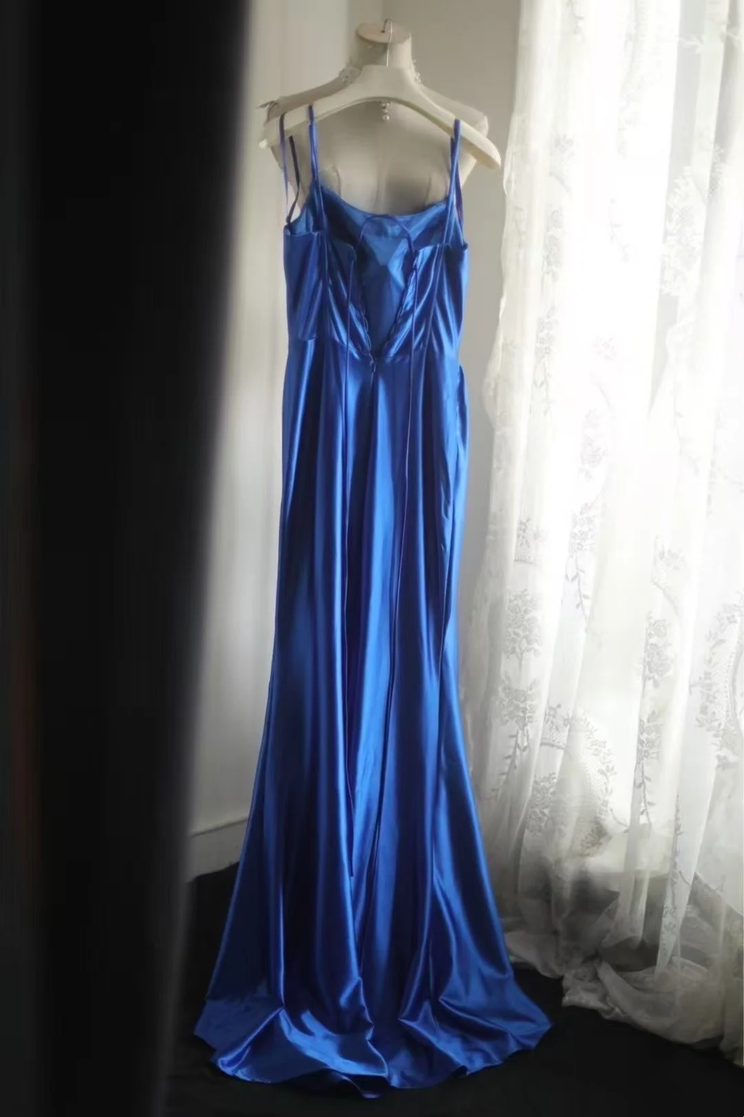 Blue Mermaid Satin Prom Dress Sexy Formal Evening Dress  P684