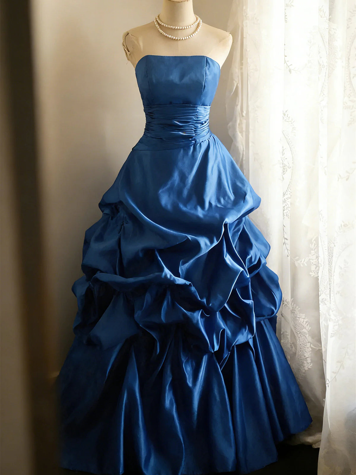 Blue Strapless Prom Dress Elegant Long Formal Dress  P986