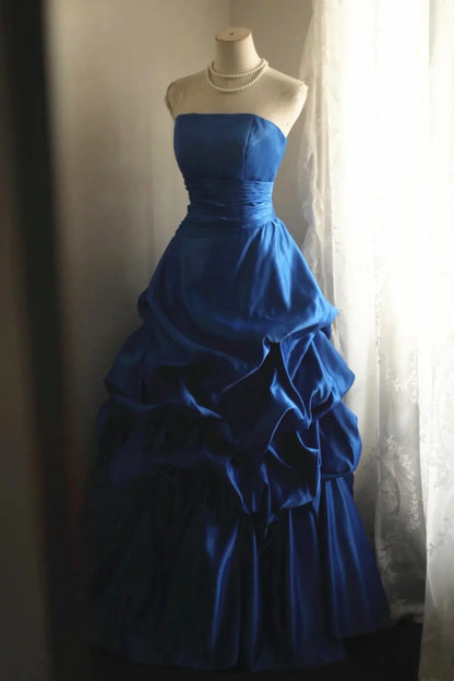 Blue Strapless Prom Dress Elegant Long Formal Dress  P986