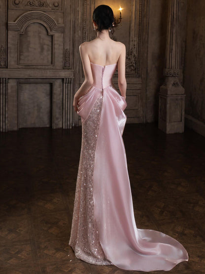 Blush Pink Mermaid Prom Dress Sequins Evening Dress  P889