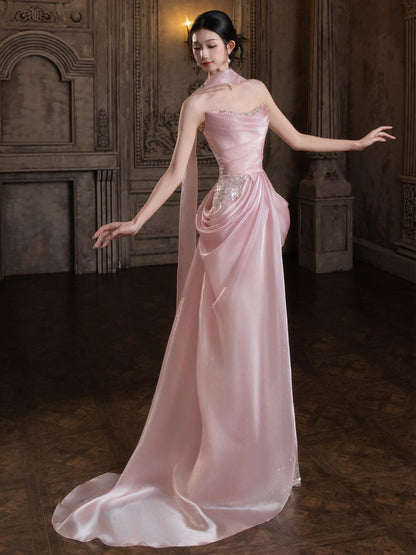 Blush Pink Mermaid Prom Dress Sequins Evening Dress  P889