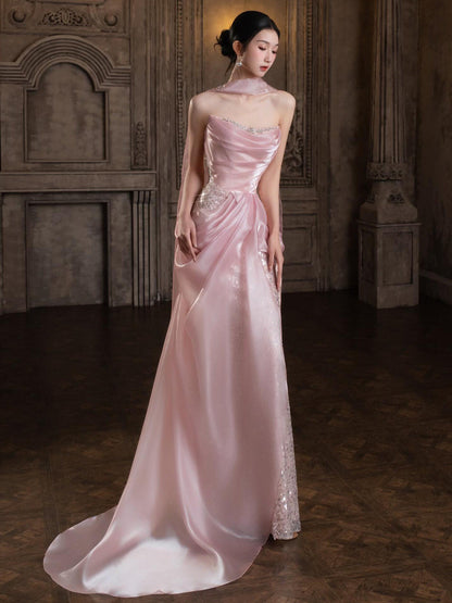 Blush Pink Mermaid Prom Dress Sequins Evening Dress  P889