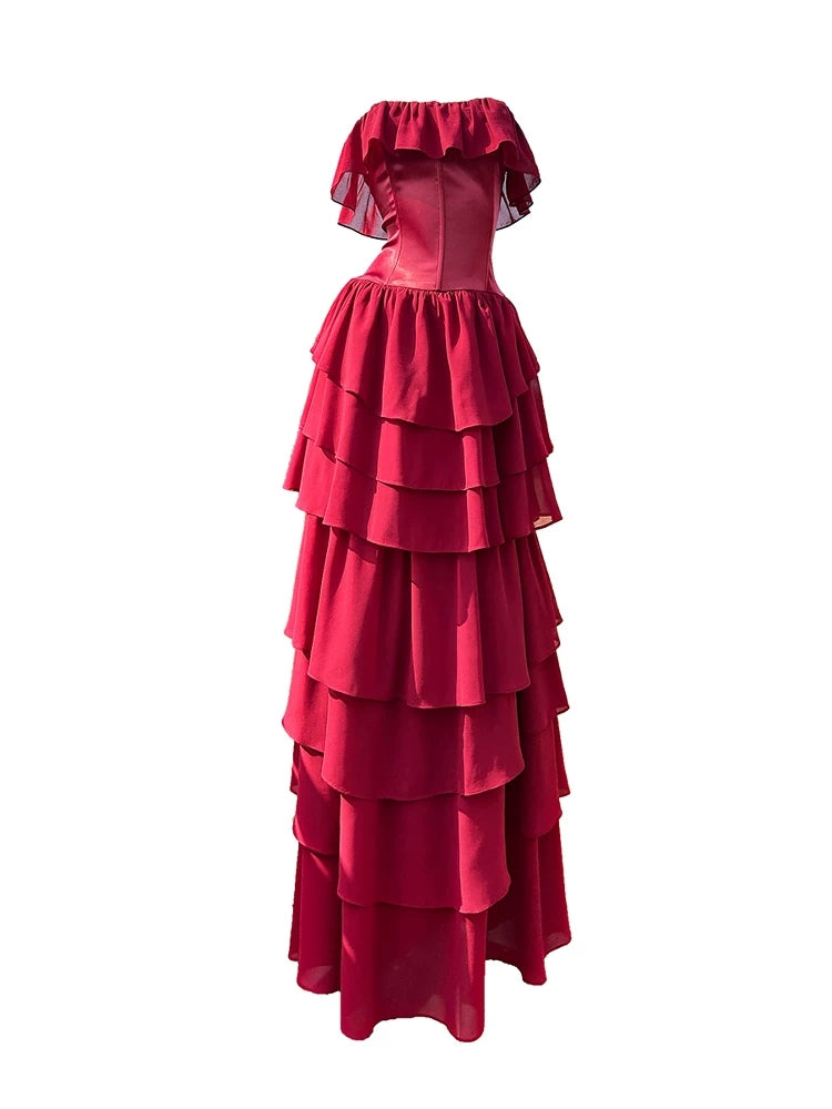 Burgundy Chiffon Layered Prom Dress Formal Party Gown  P627