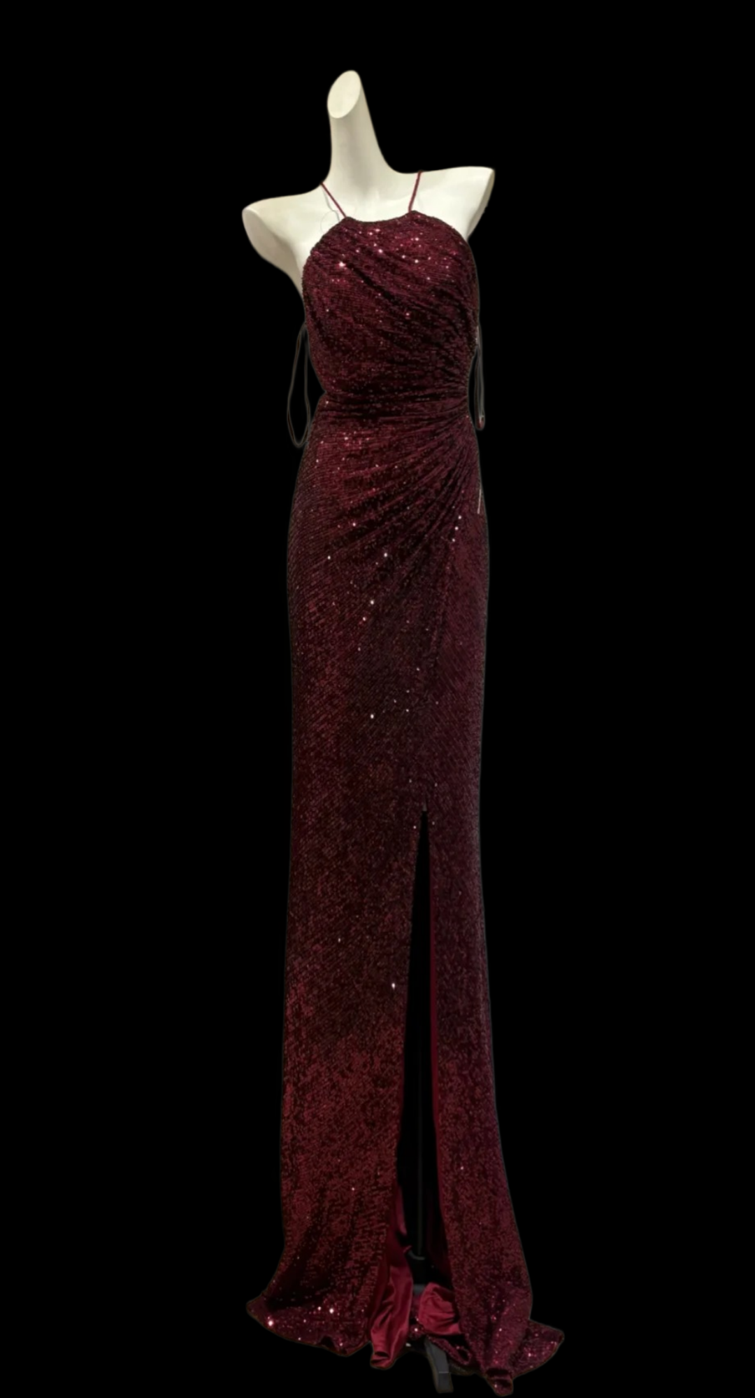 Burgundy Sequin Long Prom Dress Sparkle Evening Gown P1702
