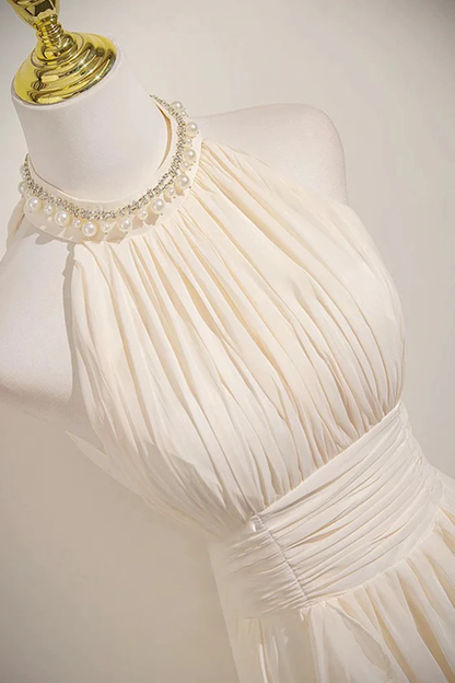 Champagne Chiffon Halter Long Prom Dress Elegant A-Line Evening Dress  P658