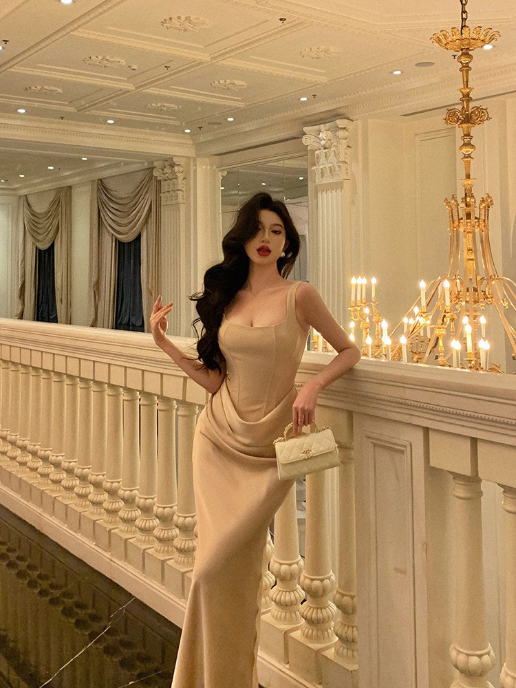 Champagne Sheath Satin Prom Dress Evening Dress  P630