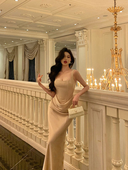 Champagne Sheath Satin Prom Dress Evening Dress  P630