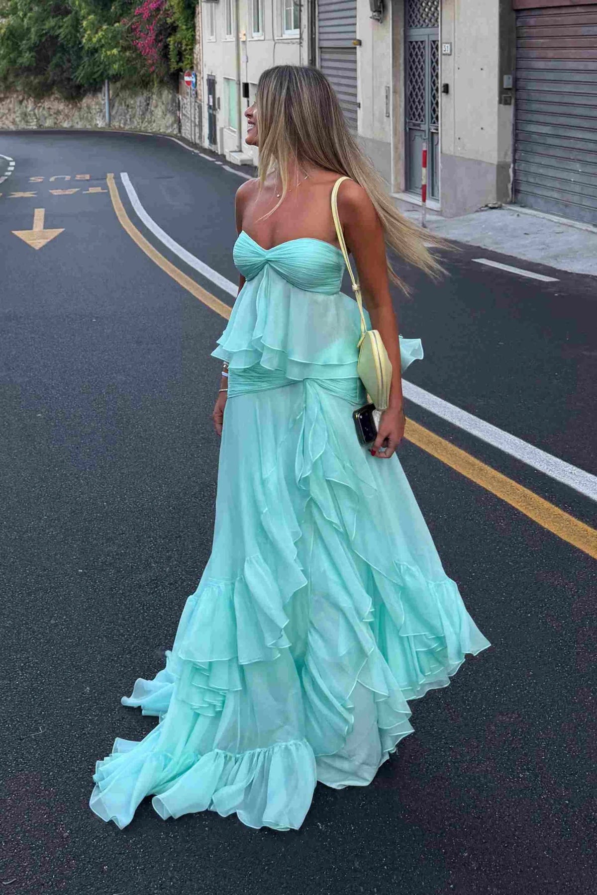Chic Sweetheart Ruffles Chiffon Long Wedding Guest Dress  P2432