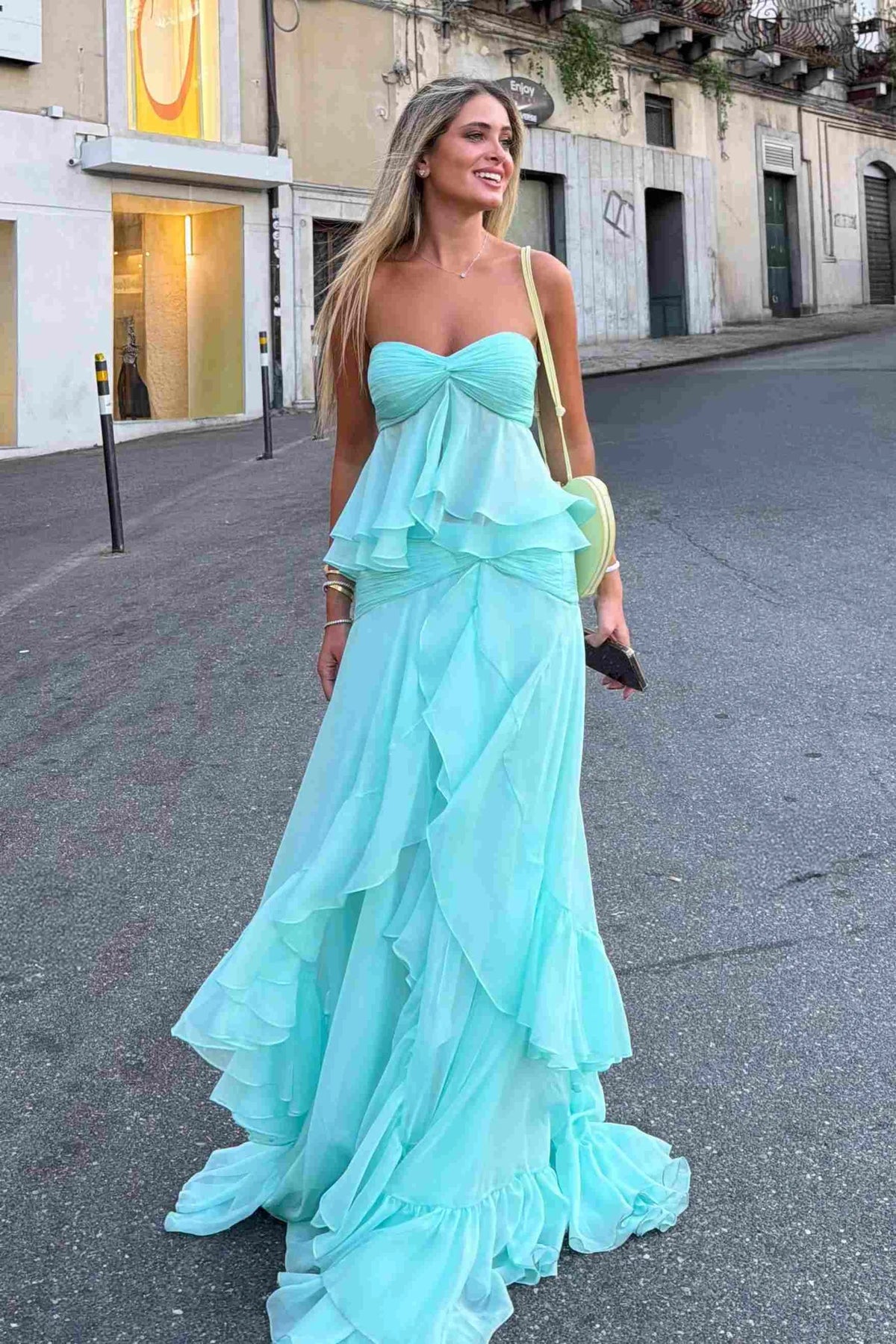 Chic Sweetheart Ruffles Chiffon Long Wedding Guest Dress  P2432