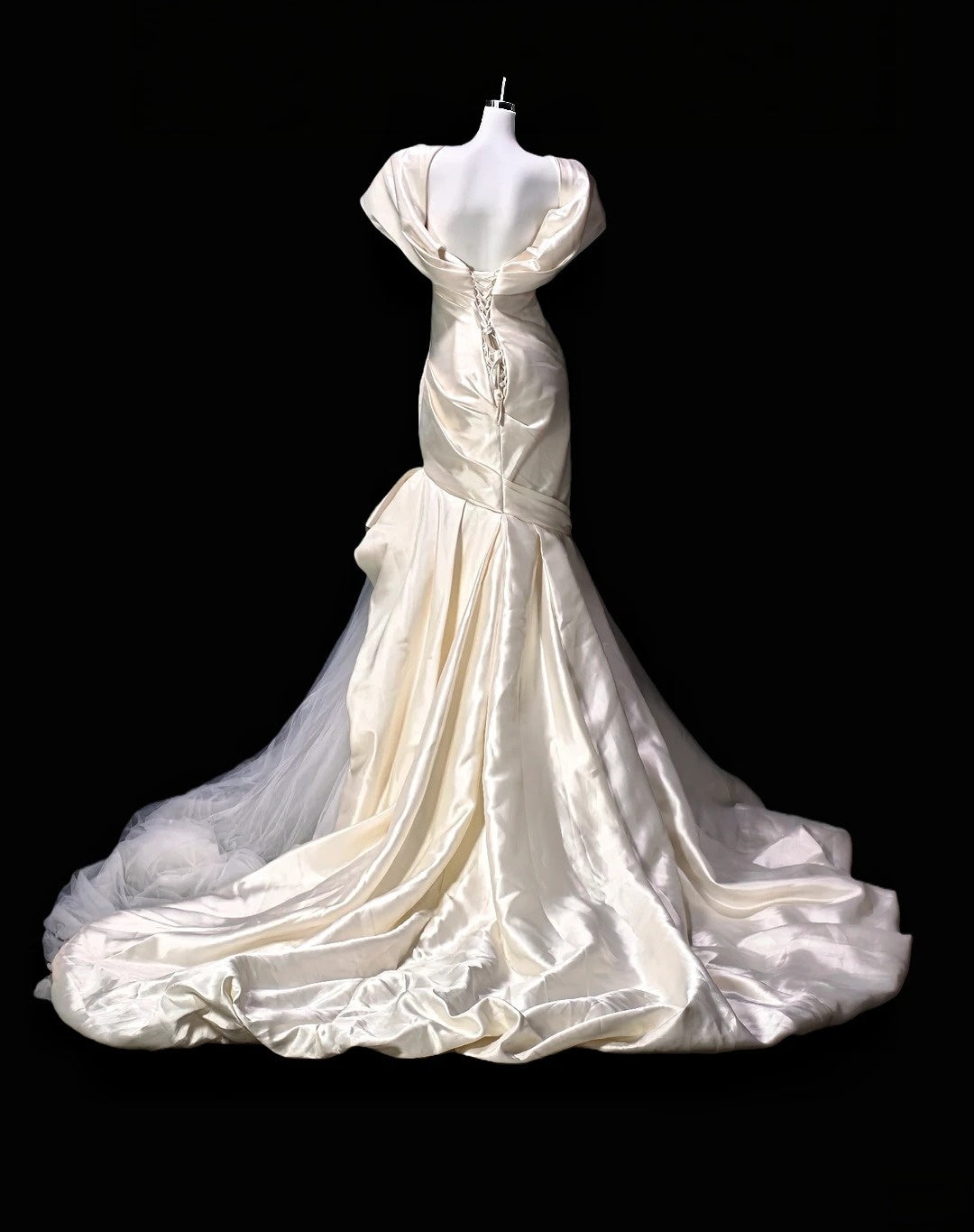 Cream Satin Mermaid Wedding Dress Elegant Evening Gown  P2615