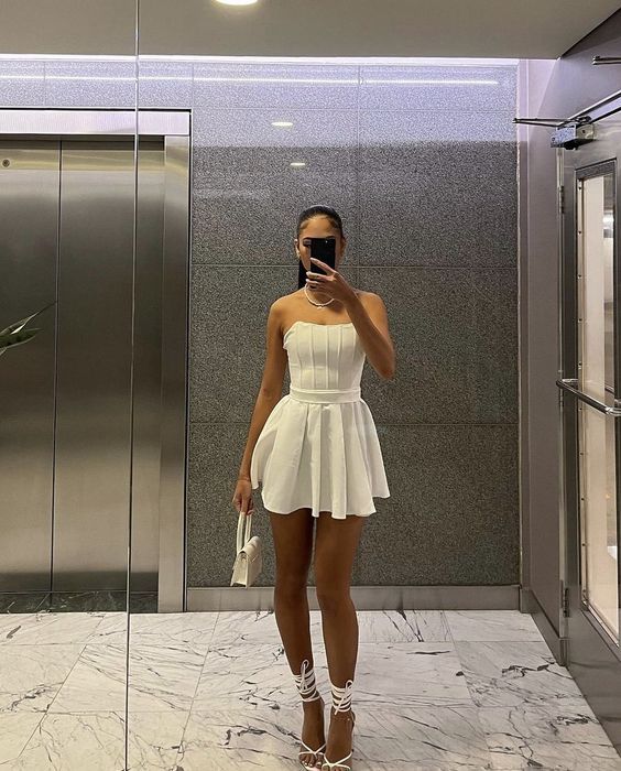 Cute White Strapless Homecoming Dresses Graduation Dress  P2285