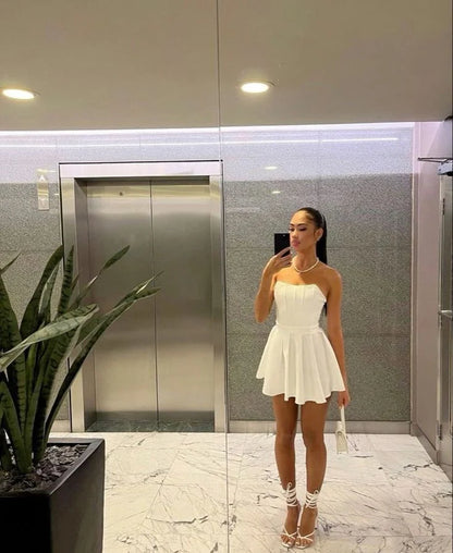 Cute White Strapless Homecoming Dresses Graduation Dress  P2285