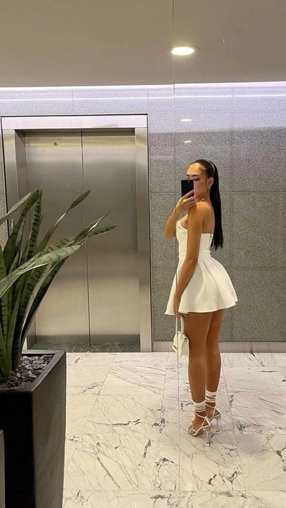 Cute White Strapless Homecoming Dresses Graduation Dress  P2285