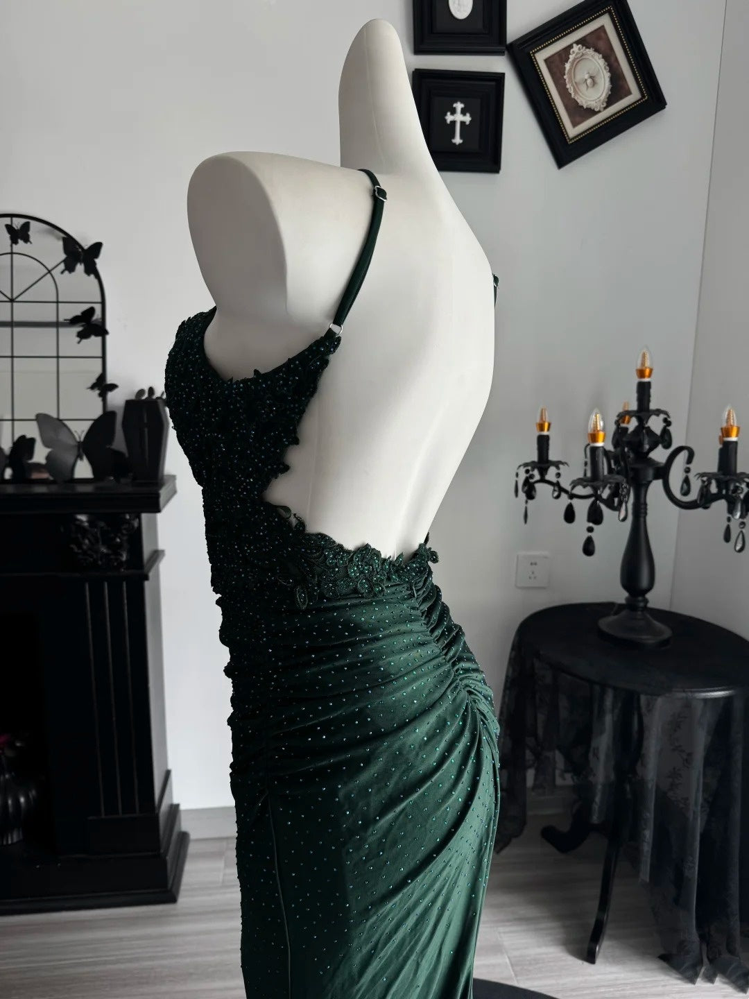 Dark Green Mermaid Formal Prom Dress Open Back Evening Dress  P1993