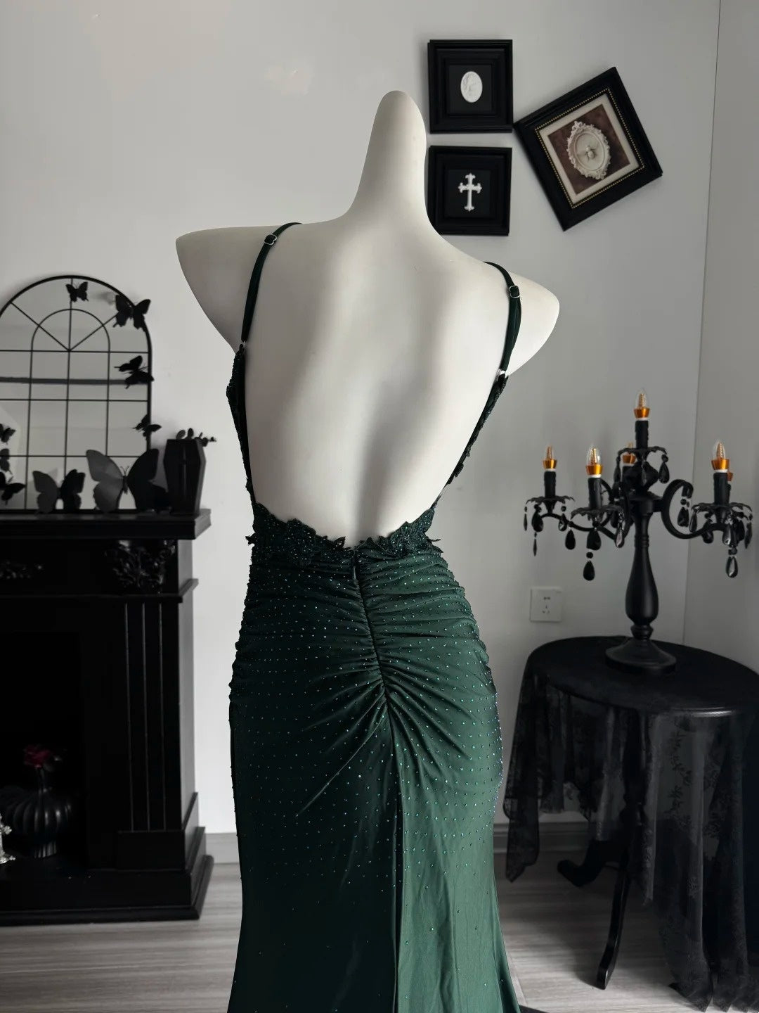 Dark Green Mermaid Formal Prom Dress Open Back Evening Dress  P1993