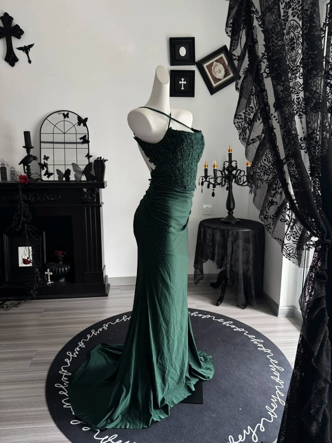 Dark Green Mermaid Formal Prom Dress Open Back Evening Dress  P1993
