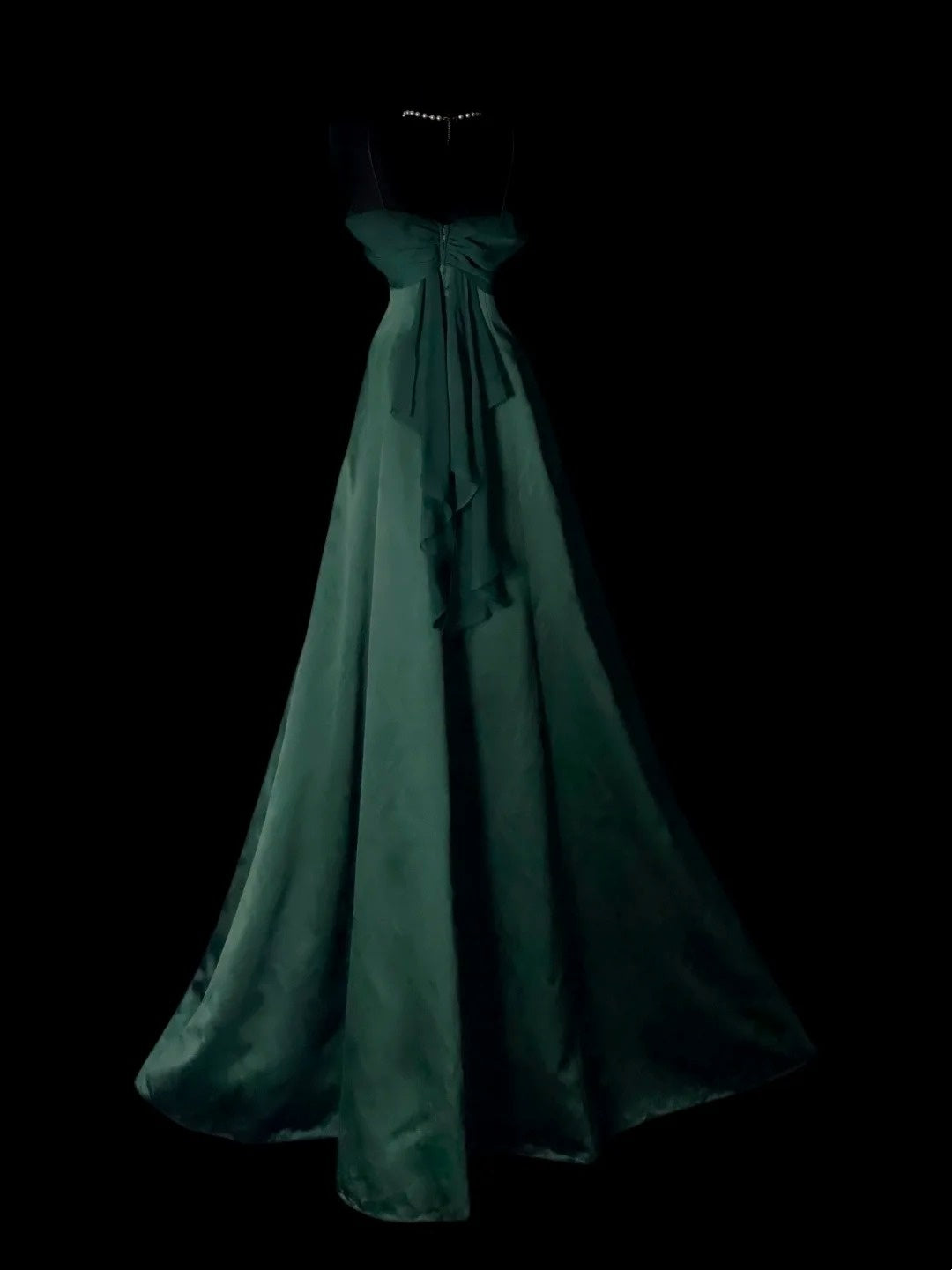 Dark Green Satin A Line Prom Dress Retro Evening Dress   P1902