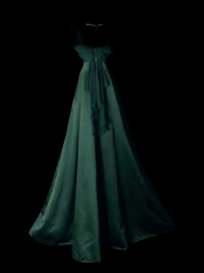 Dark Green Satin A Line Prom Dress Retro Evening Dress   P1902