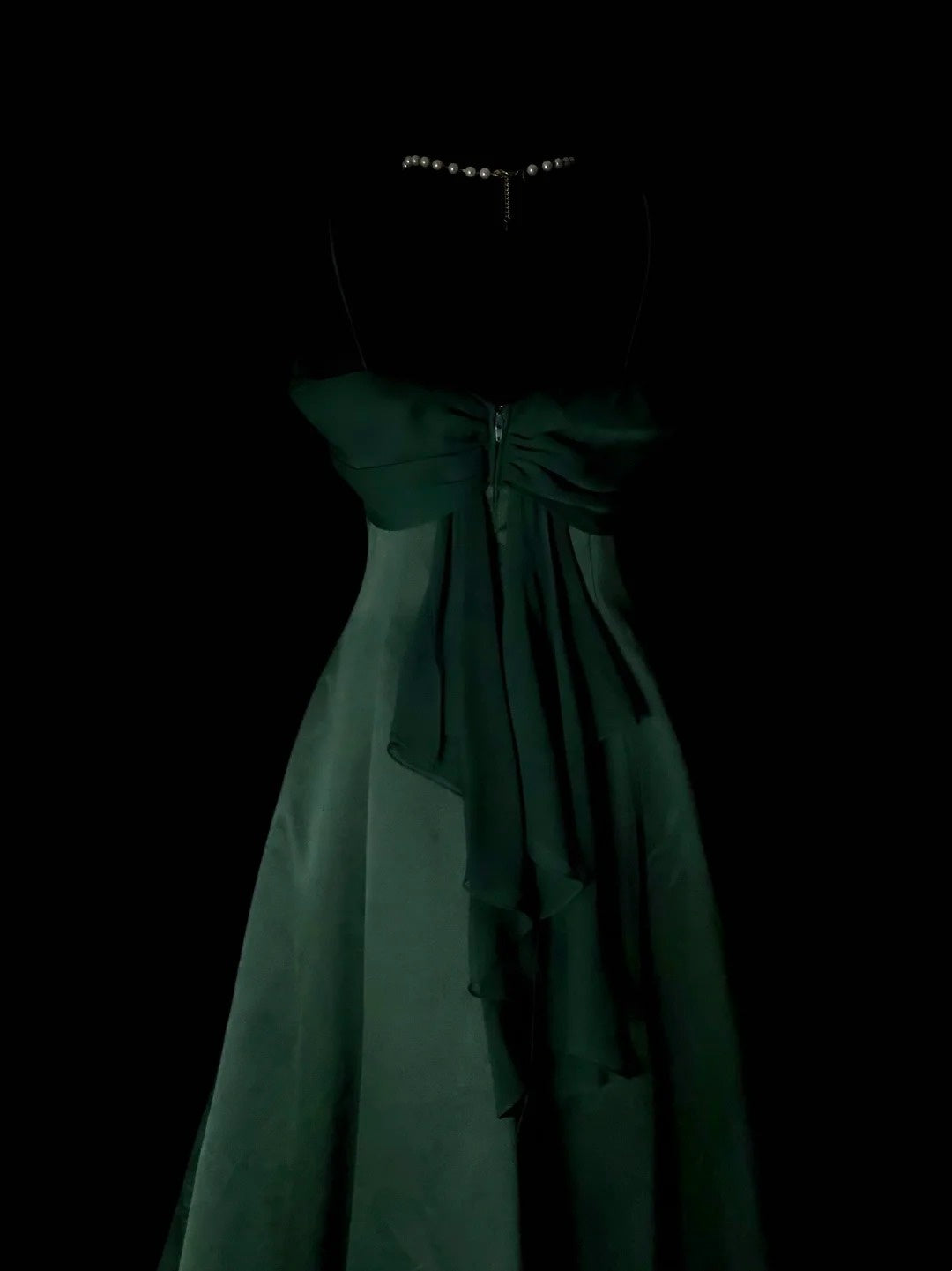 Dark Green Satin A Line Prom Dress Retro Evening Dress   P1902