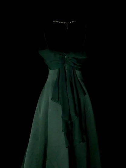 Dark Green Satin A Line Prom Dress Retro Evening Dress   P1902