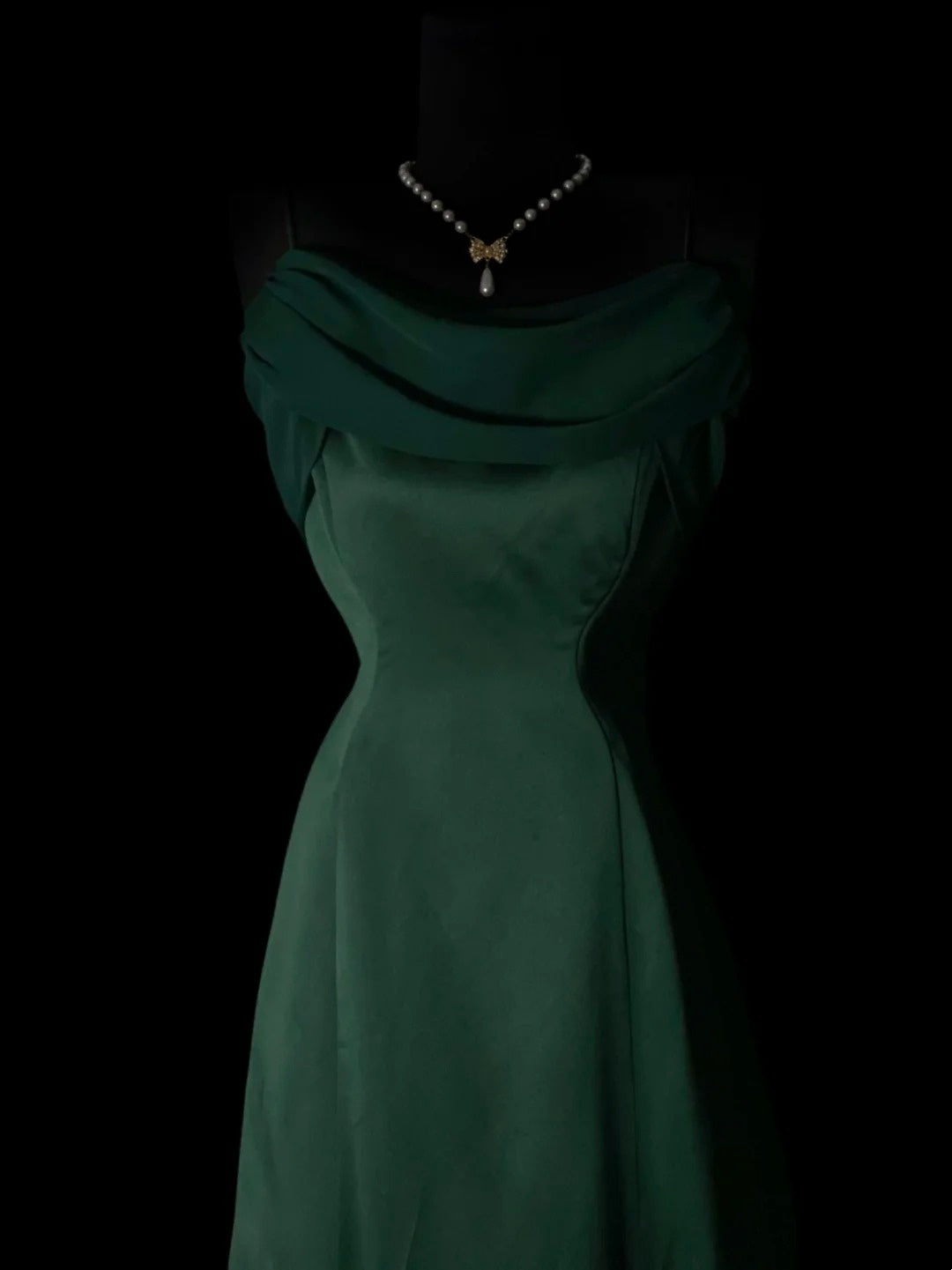 Dark Green Satin A Line Prom Dress Retro Evening Dress   P1902