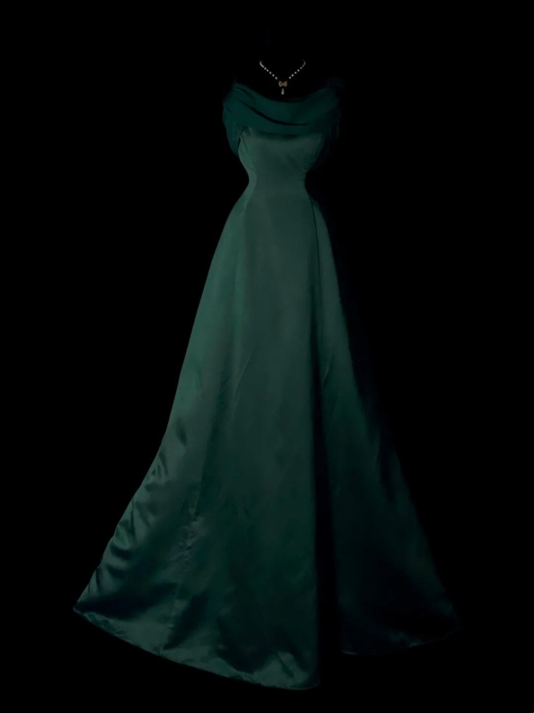 Dark Green Satin A Line Prom Dress Retro Evening Dress   P1902