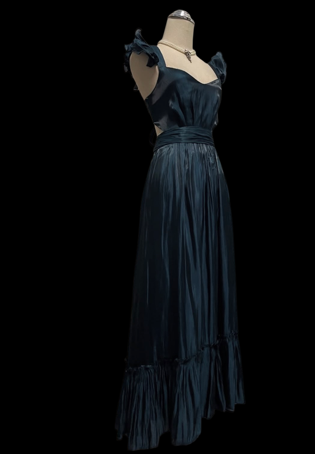Dark Teal A Line Prom Dress Ruffled Straps Wedding Guest Dress  P1056