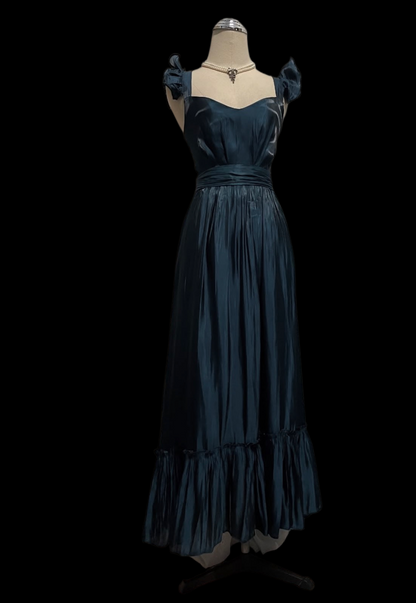 Dark Teal A Line Prom Dress Ruffled Straps Wedding Guest Dress  P1056