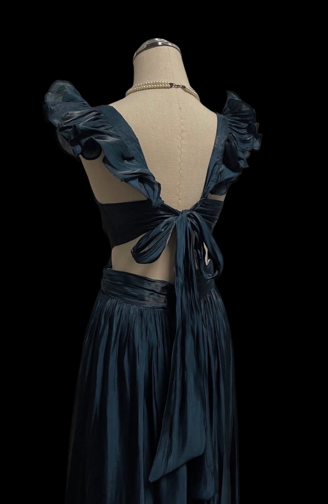 Dark Teal A Line Prom Dress Ruffled Straps Wedding Guest Dress  P1056
