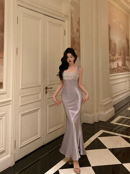 Dusty Purple Sheath Satin Prom Dress Birthday Dress  P629