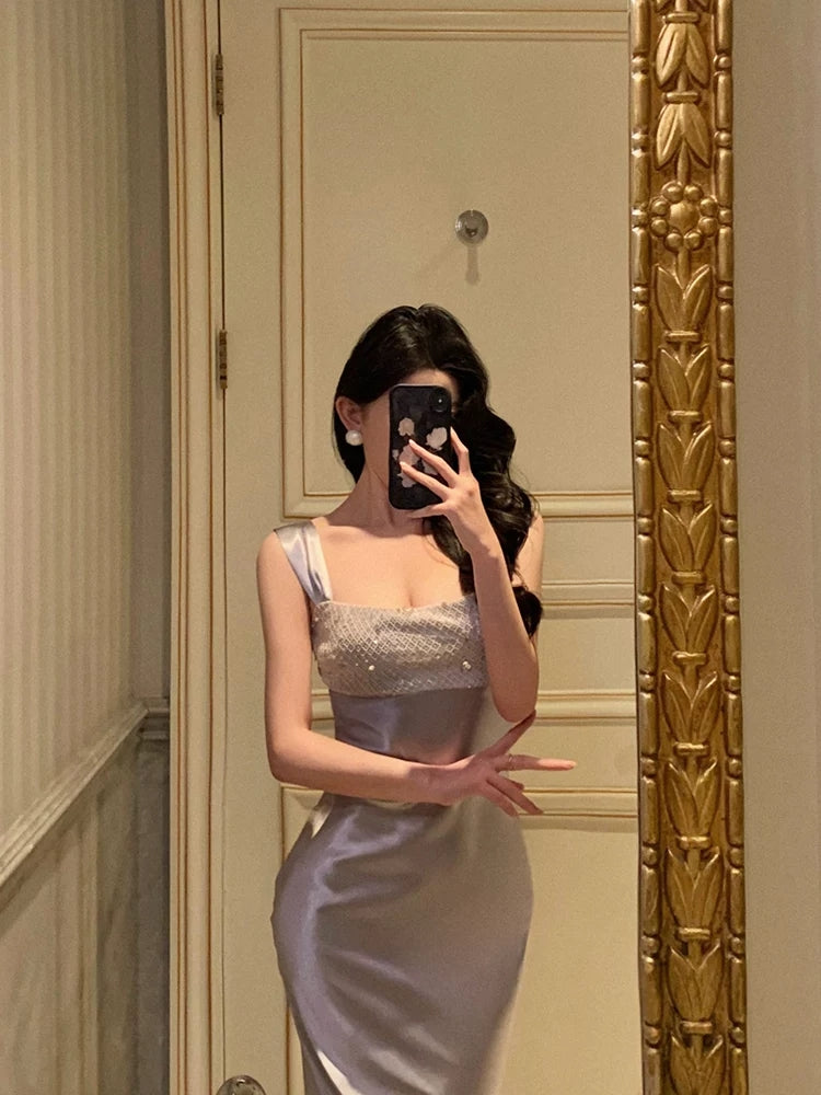 Dusty Purple Sheath Satin Prom Dress Birthday Dress  P629