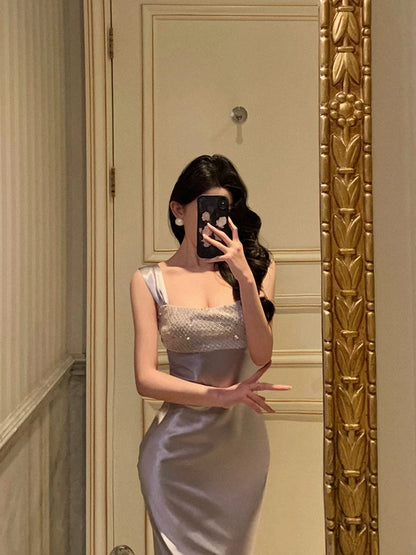 Dusty Purple Sheath Satin Prom Dress Birthday Dress  P629