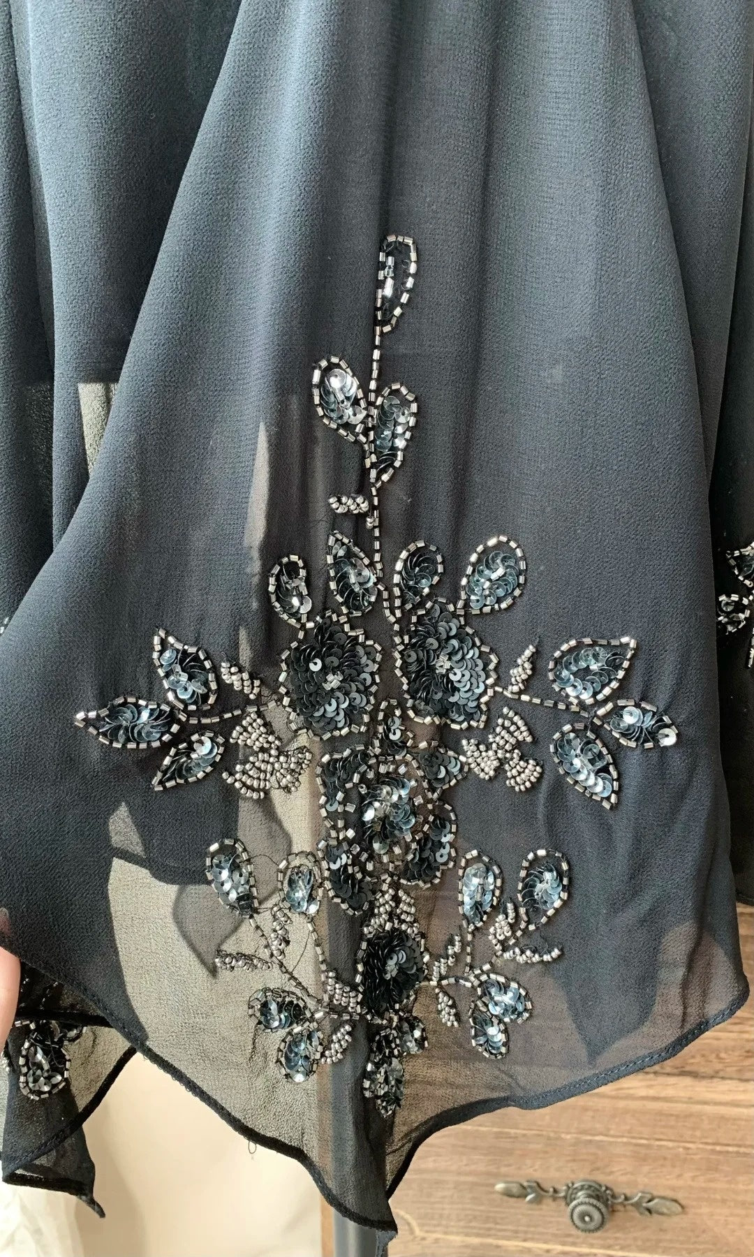 Elegant Black Chiffon Evening Dress Beaded Midi Dress  P1360