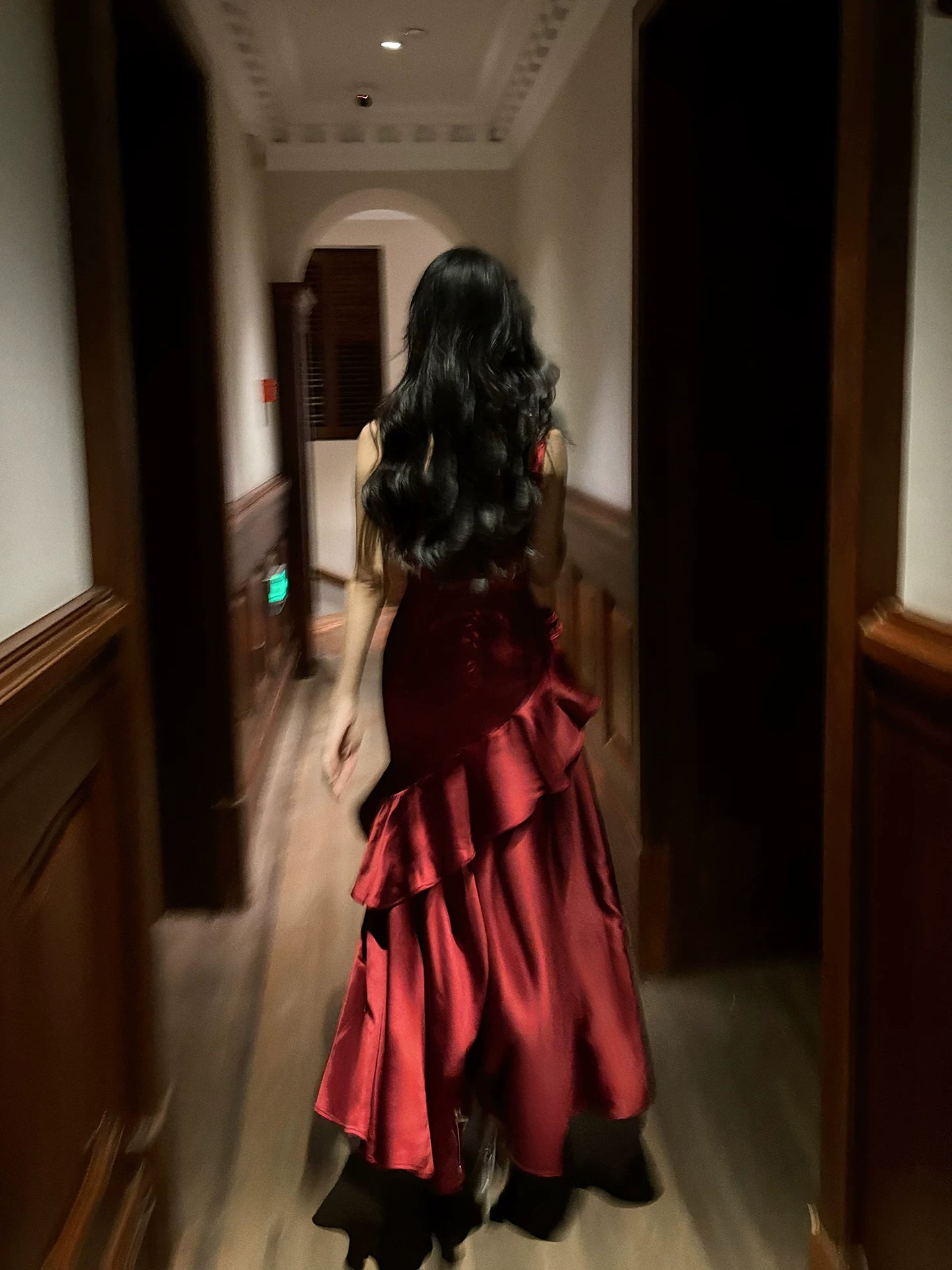 Elegant Burgundy Satin Prom Dress Layered Wedding  Guest Dress P1609