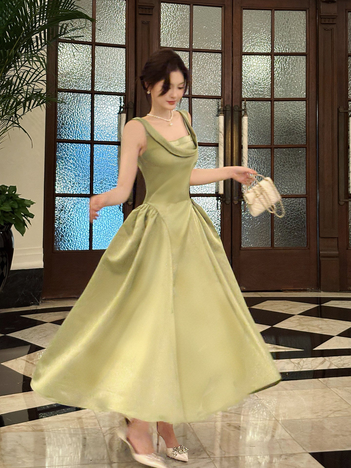 Elegant Green A Line Prom Dress  Satin Evening Dress  P747