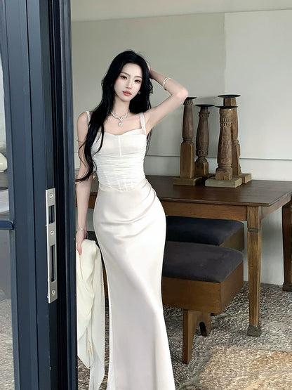 Elegant Satin Mermaid Evening Dress Long Birthday Dress  P1628
