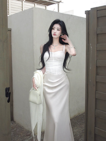Elegant Satin Mermaid Evening Dress Long Birthday Dress  P1628