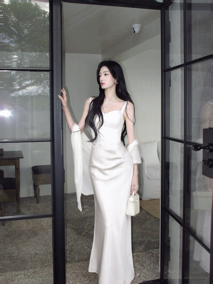 Elegant Satin Mermaid Evening Dress Long Birthday Dress  P1628