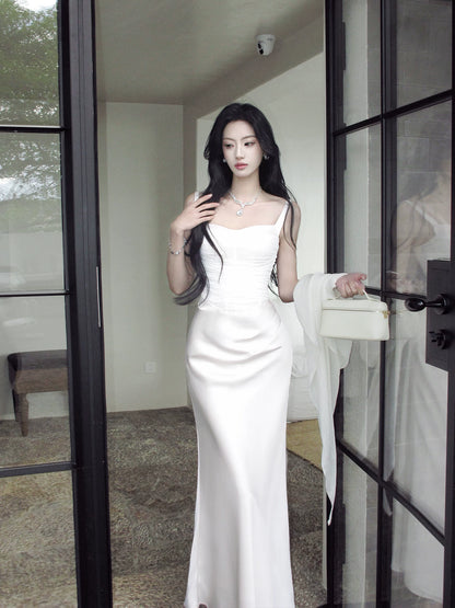 Elegant Satin Mermaid Evening Dress Long Birthday Dress  P1628