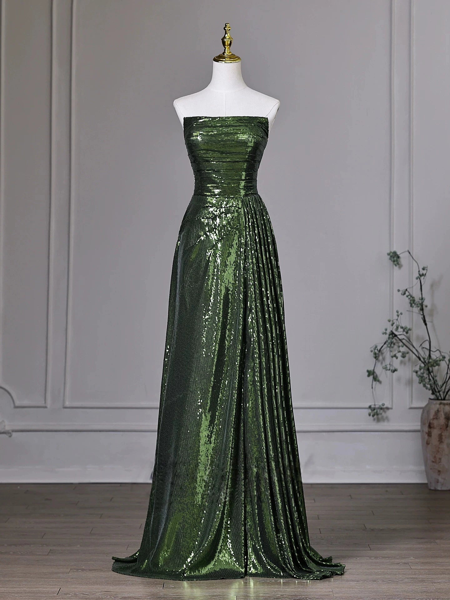 Emerald Green A Line Sequin Prom Dress Formal Evening Gown P1405