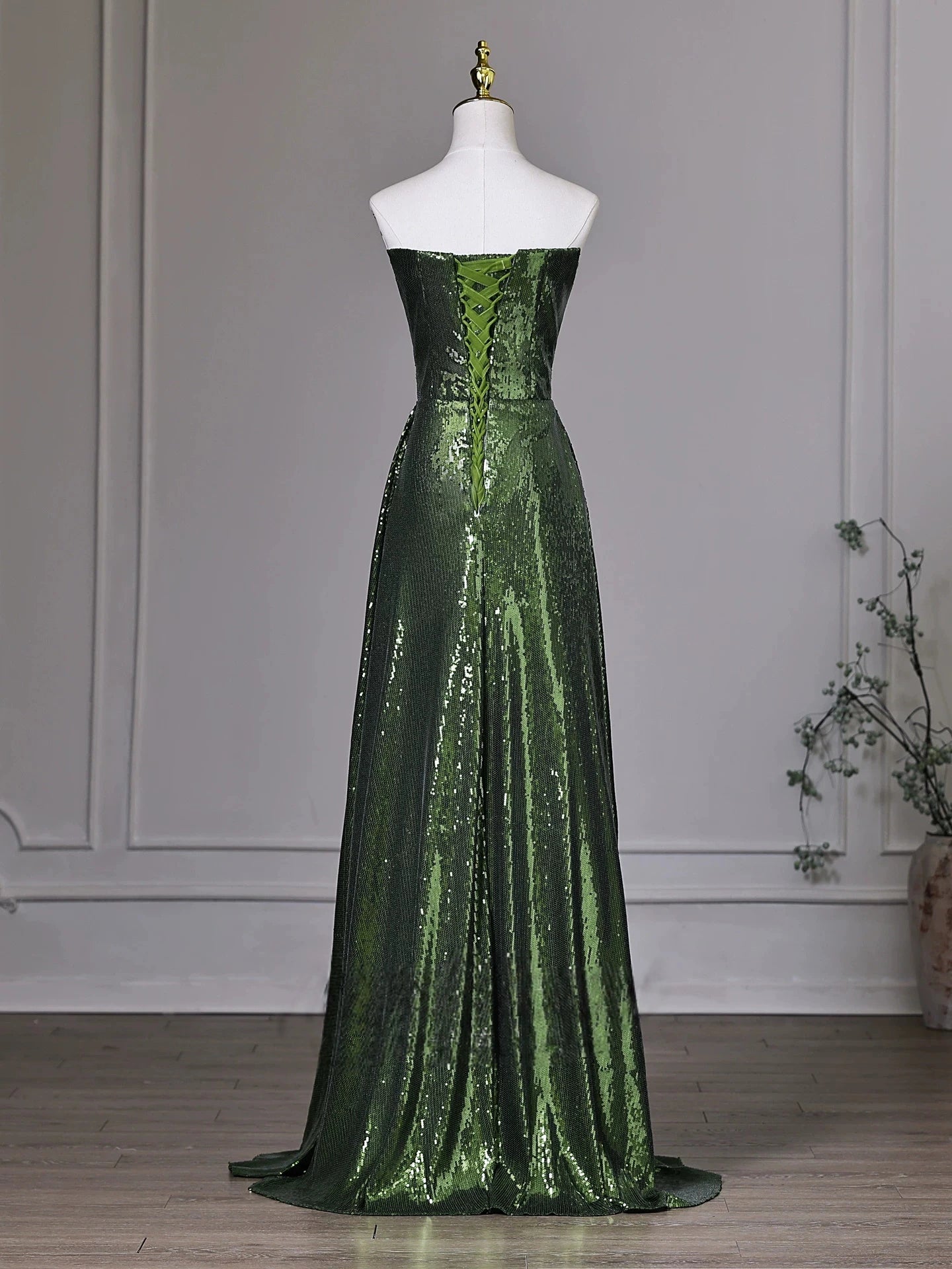 Emerald Green A Line Sequin Prom Dress Formal Evening Gown P1405