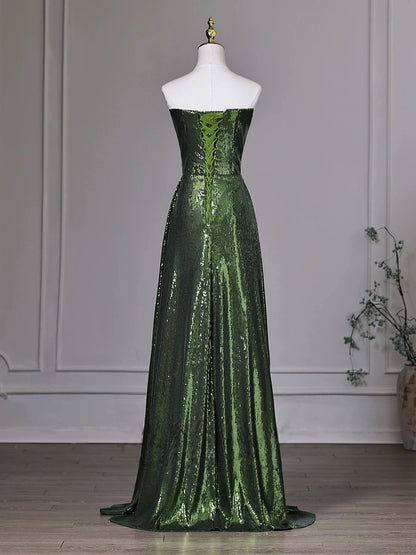 Emerald Green A Line Sequin Prom Dress Formal Evening Gown P1405