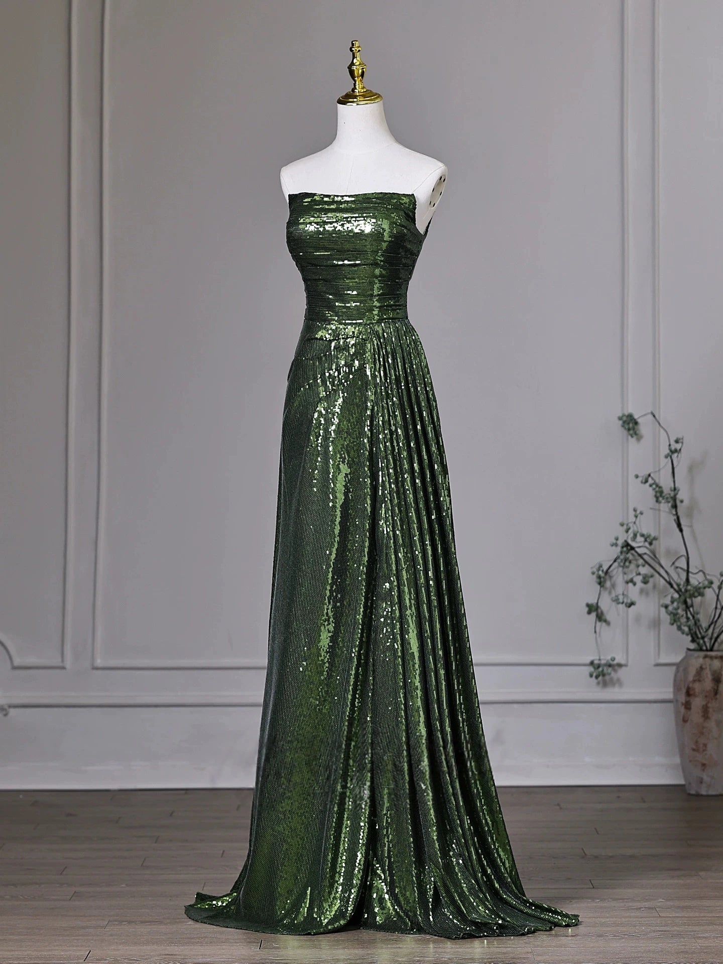 Emerald Green A Line Sequin Prom Dress Formal Evening Gown P1405