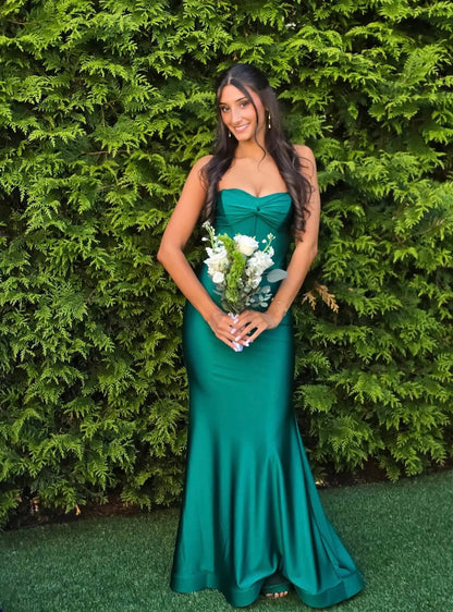 Emerald Green Mermaid Satin Formal Prom Dress  P1556