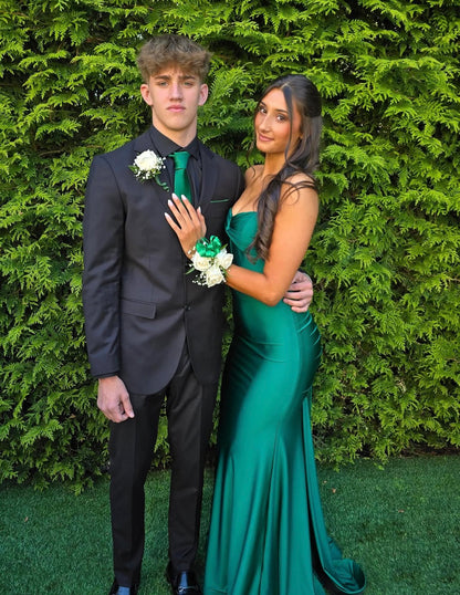 Emerald Green Mermaid Satin Formal Prom Dress  P1556