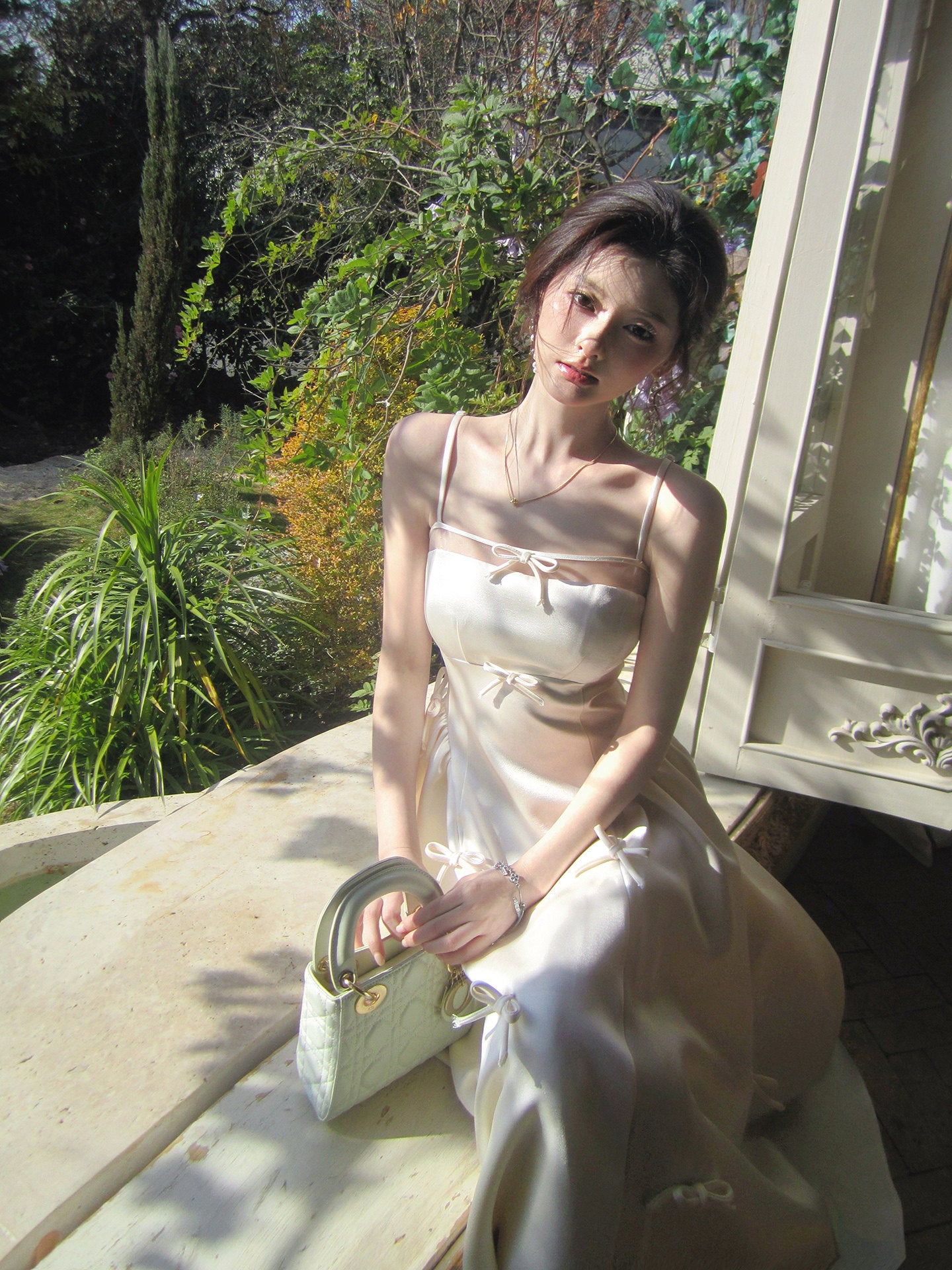 French-Style Pink Satin Long-Sleeved Dress Square Neck Mermaid Bodycon Dress  P671