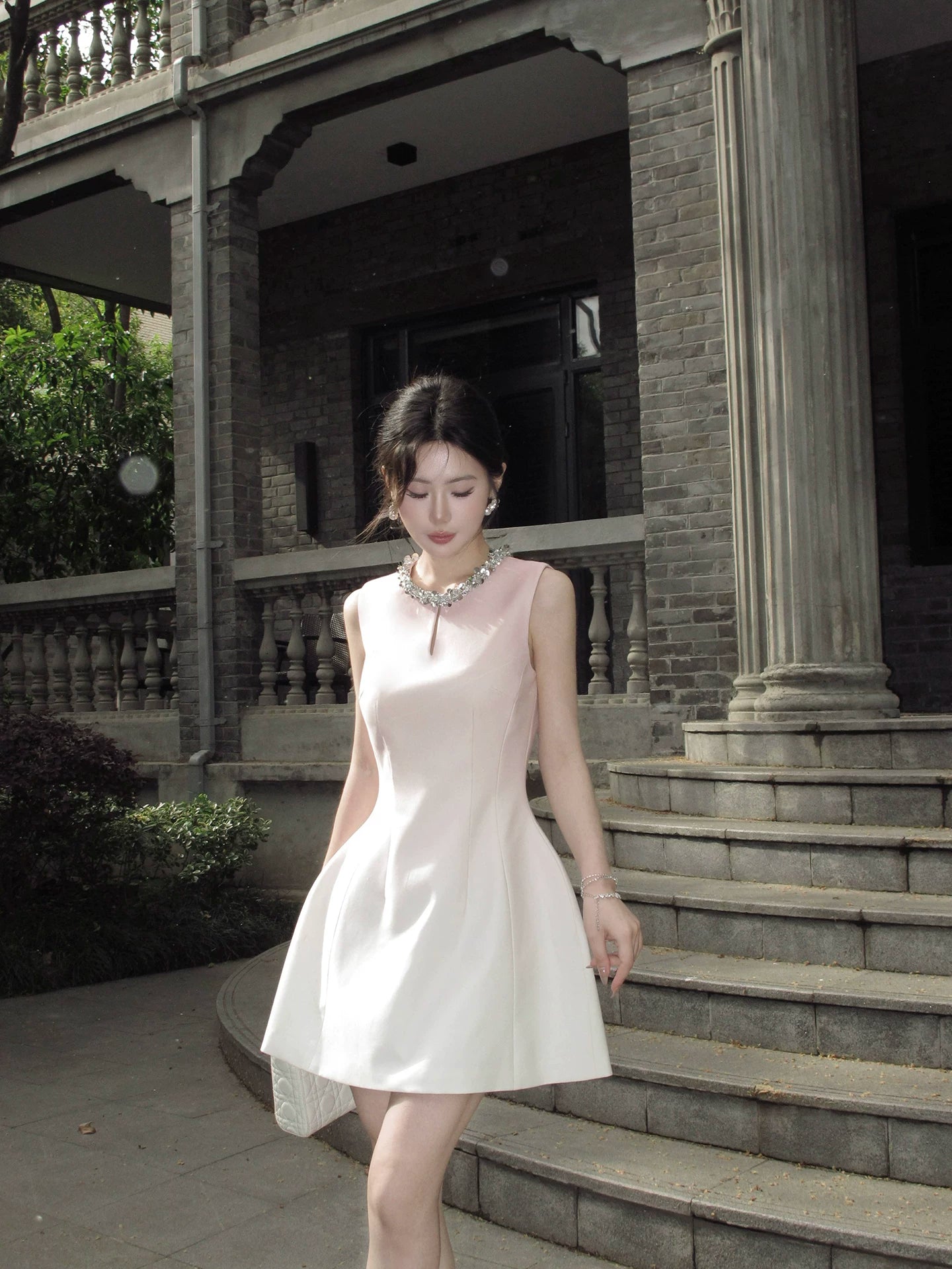 French-style Pink Gradient Sleeveless Birthday Party Dress   L154