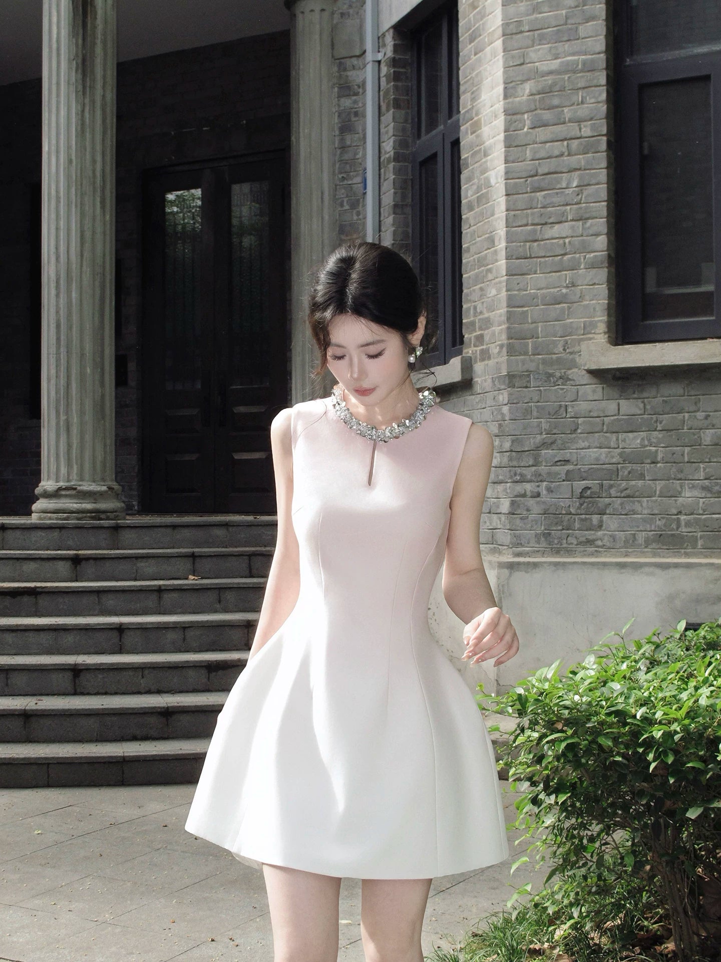French-style Pink Gradient Sleeveless Birthday Party Dress   L154