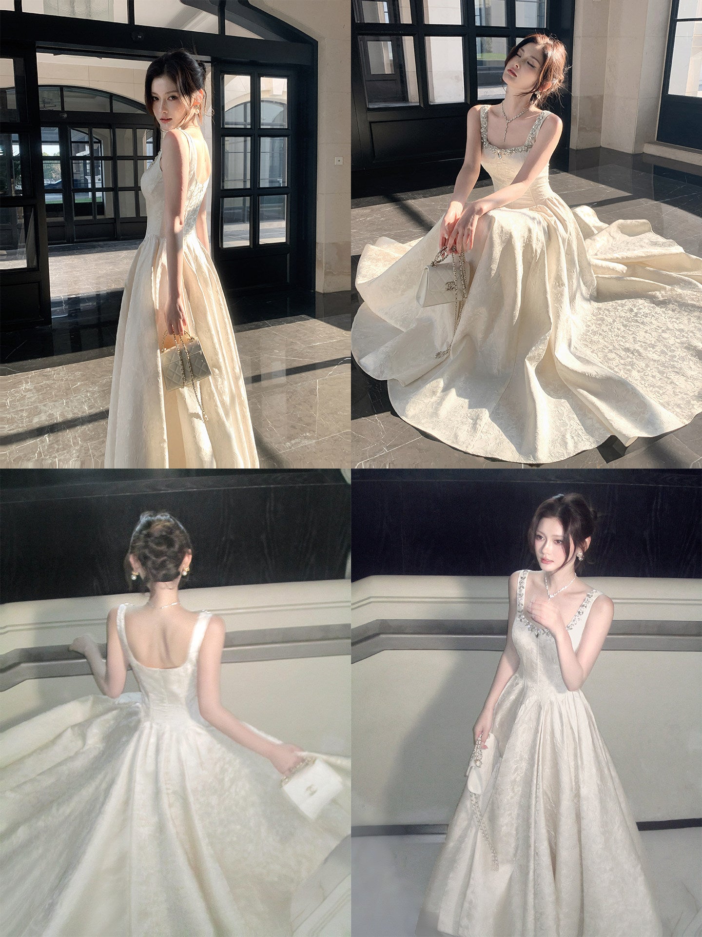 French-style Rhinestone A Line Birthday Dress Evening Gown L48